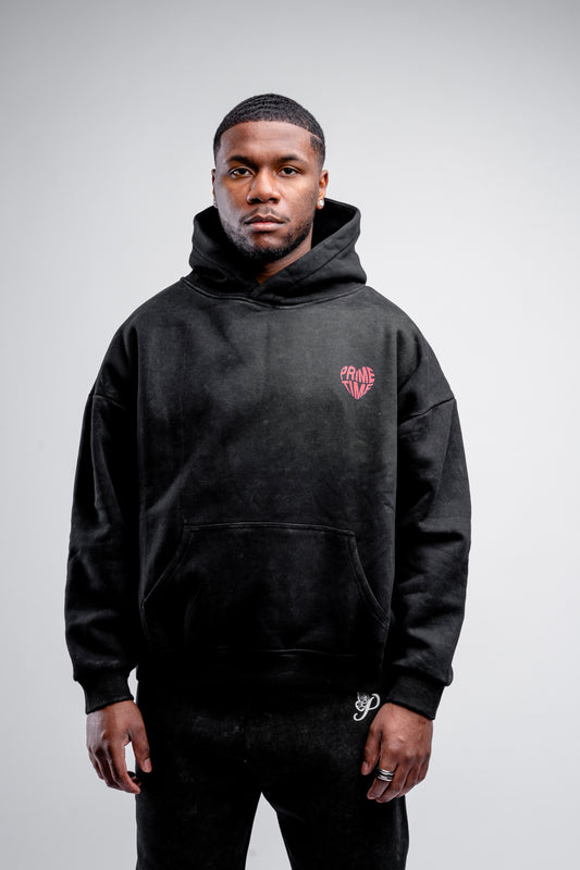 Heart Hoodie Black Washed