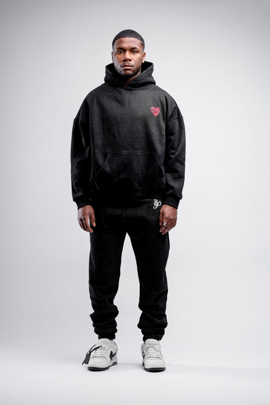 Heart Hoodie Black Washed